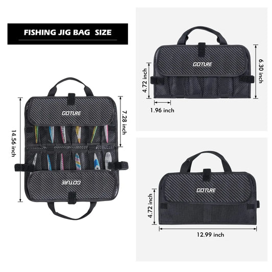 Water-Resistant Fishing Tackle Bag with Carbon Fiber Pattern