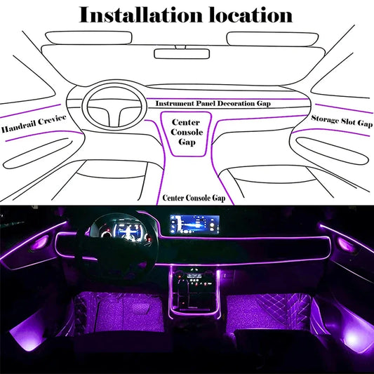 RGB Car Interior EL Wire Light Strip with App Control 12V Neon Ambient Lighting