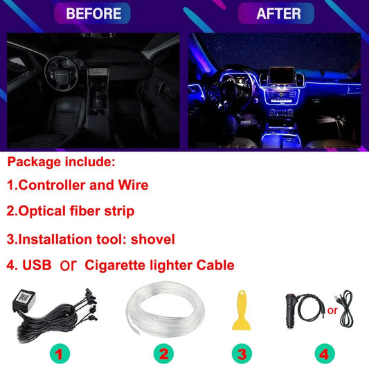 RGB LED Car Interior Ambient Light Kit – App Control, Music Sync, Up to 8m