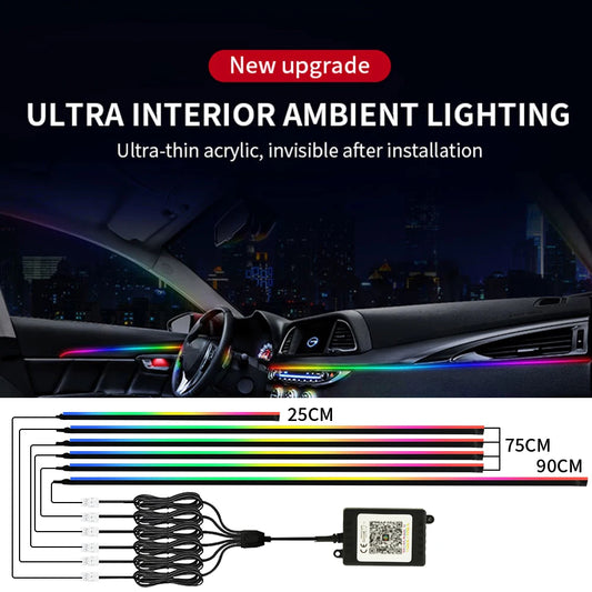 Car Ambient Lights Kit 18 in 1 RGB LED Interior Symphony Lights with App Control Acrylic Strip