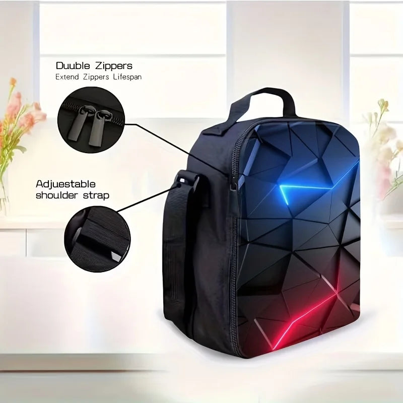 3-Piece Geometric Pattern Backpack Set – Backpack, Lunch Bag & Pencil Case, Ultra-Lightweight