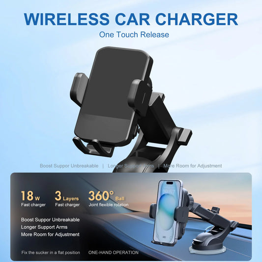 Car Charger Phone Holder 15W Fast Charge Station