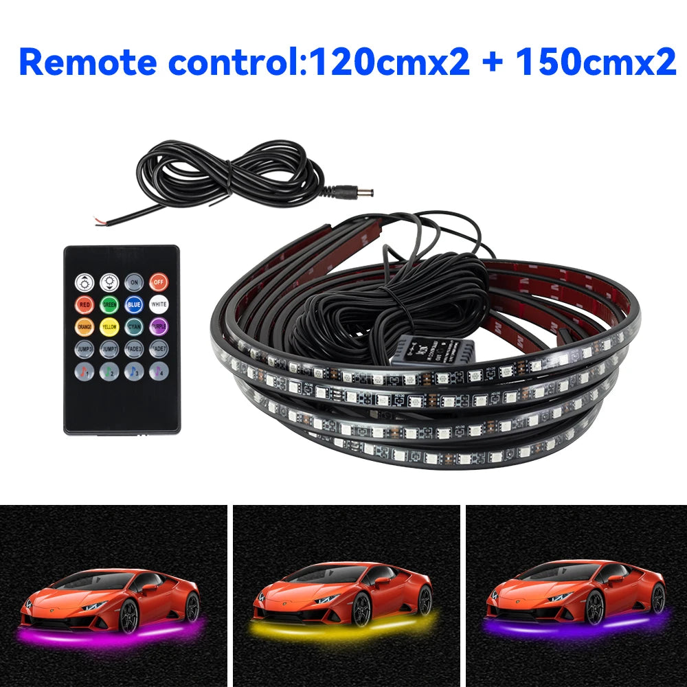 RGB Car Underbody LED Light Kit Waterproof Underglow Neon Strip with App and Remote Control 12V