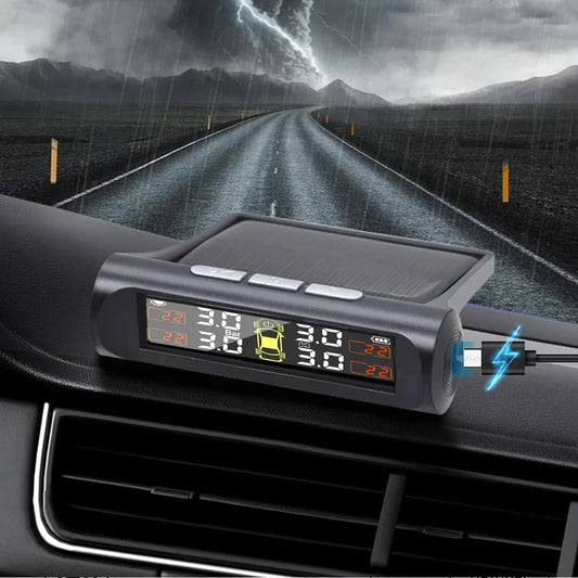 Solar Tire Pressure Monitoring System with 4 Wireless Tire Sensors