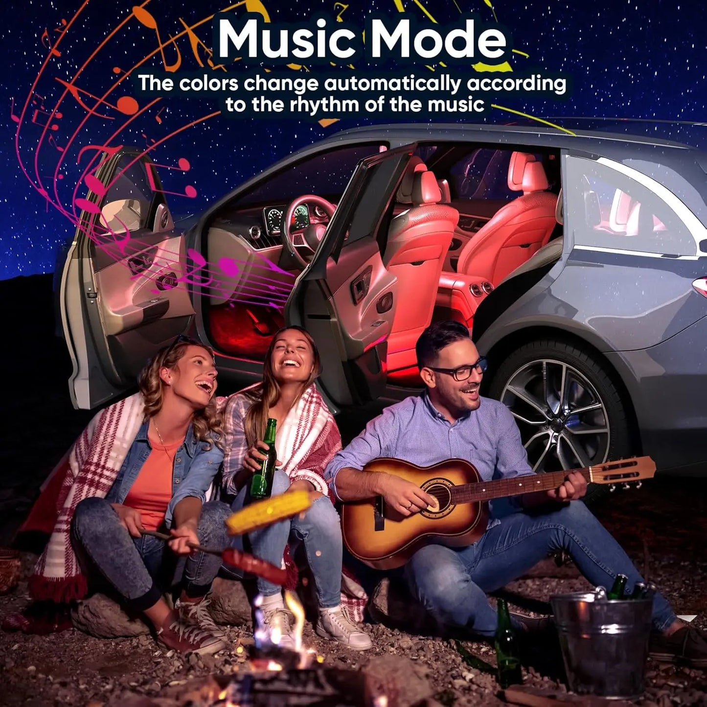 RGB LED Car Interior Light Bars with App Control Music Sync and 16 Million Colors