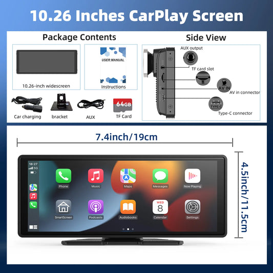 Wireless Carplay Car Stereo, 10.26" inch HD