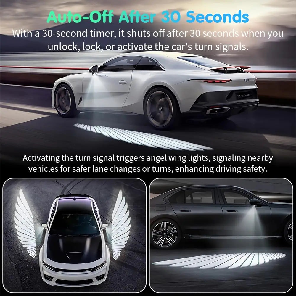 Angel Wing Car Door Projector Lights – Welcome Light, Mirror Mount, 30s Auto-Off