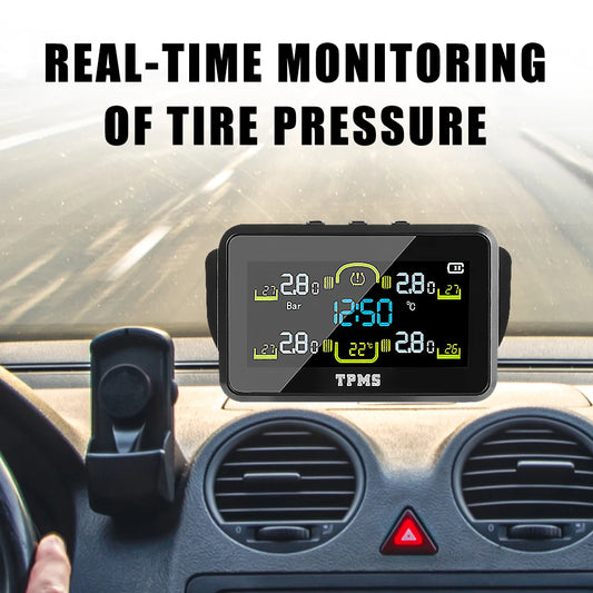 Solar Tire Pressure Monitoring System with 4 External Sensors Digital Display and Temperature Warning