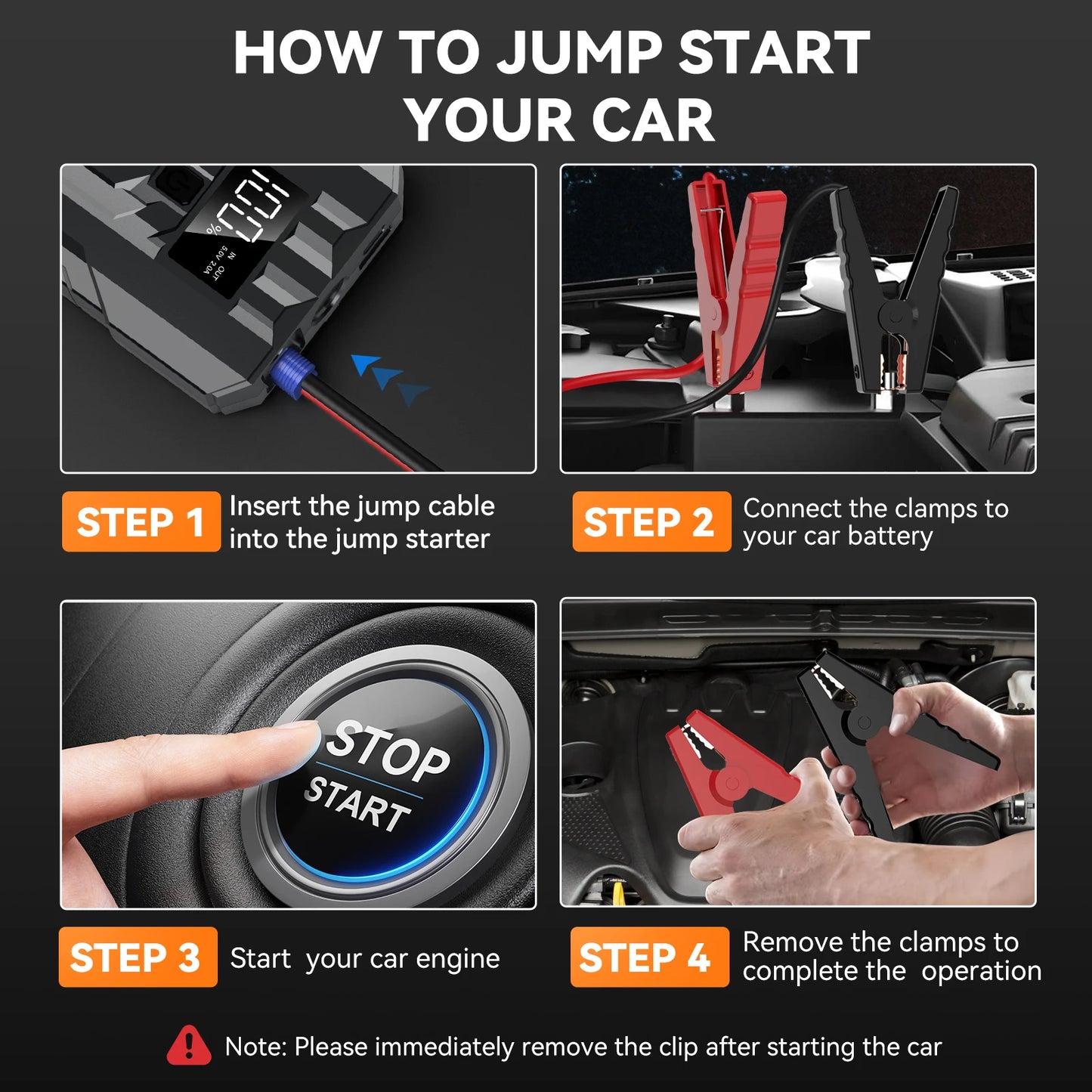 3000A Peak Car Jump Starter 25000mAh 12V Portable Battery Booster with LCD Display & USB