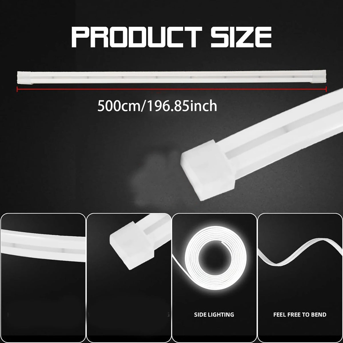 5M Flexible LED Trunk Strip Ambient Light – Silicone, Clip-In, 12V, Ice Blue / White / Warm White