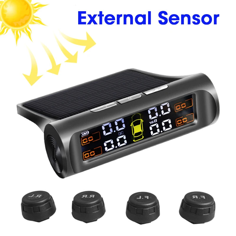 Solar Tire Pressure Monitoring System with LCD Display and 4 Wireless Tire Sensors