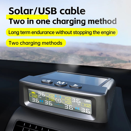 Solar TPMS Tire Pressure Monitoring System with 4 or 6 Waterproof External Sensors and Digital Display
