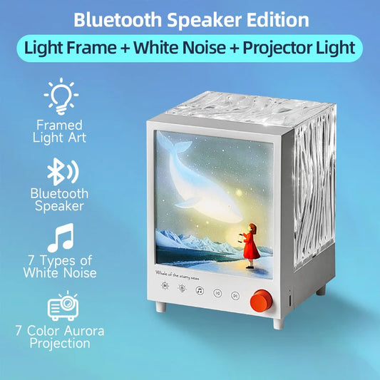 Aurora Box Projector Night Light Bluetooth Ambient Lamp with White Noise and Stepless Dimming for Bedroom