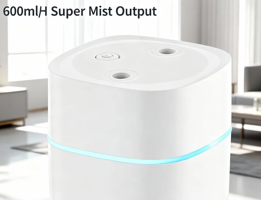 Dual Nozzle USB Humidifier with 7-Color LED Ambient Light 600ml