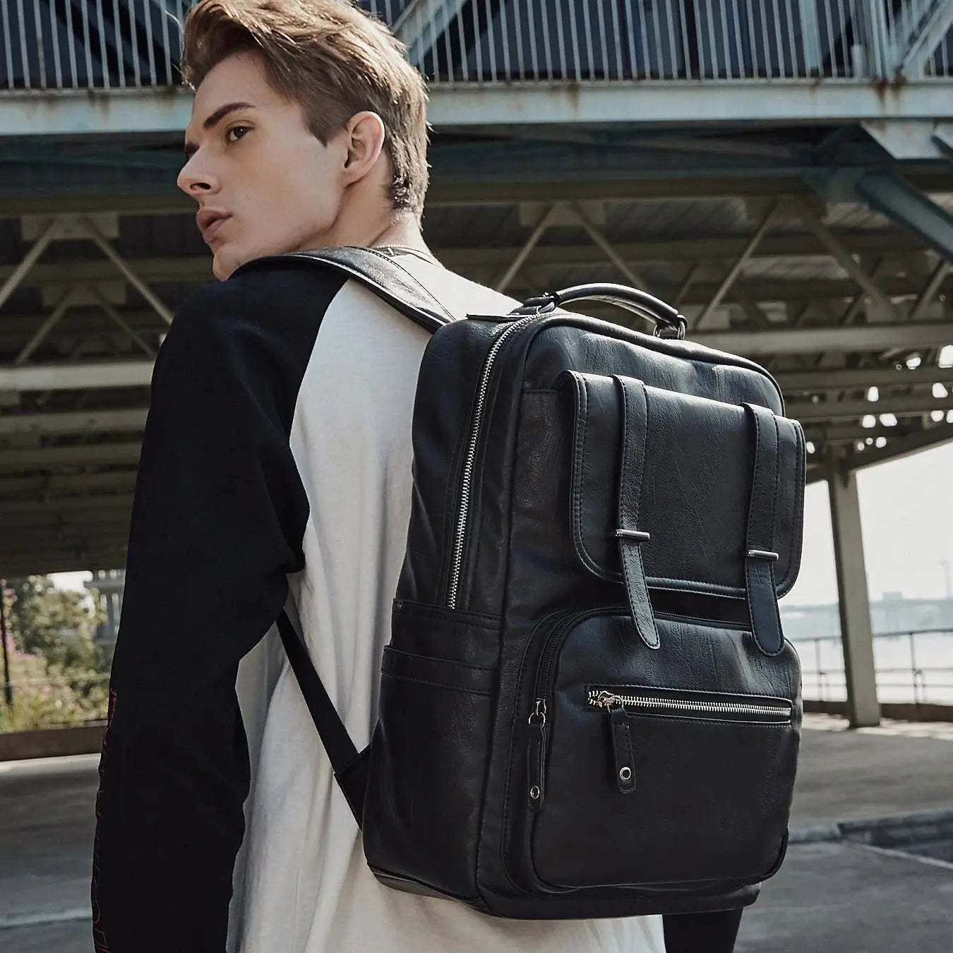 Men's PU Leather Laptop Backpack – Vintage Business Daypack