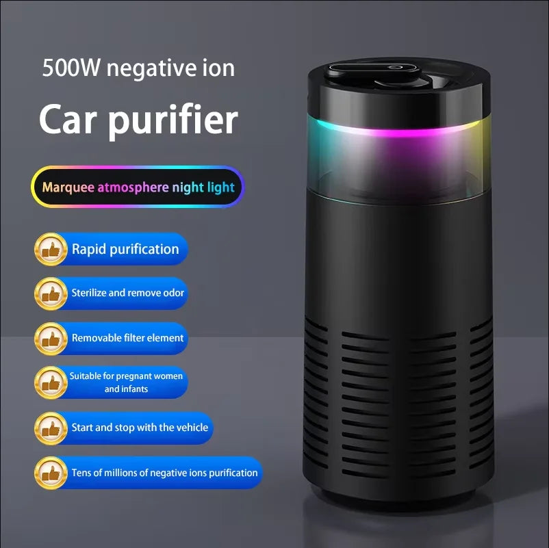 Negative Ion Car Air Purifier with Ambient Light Vehicle Air Freshener