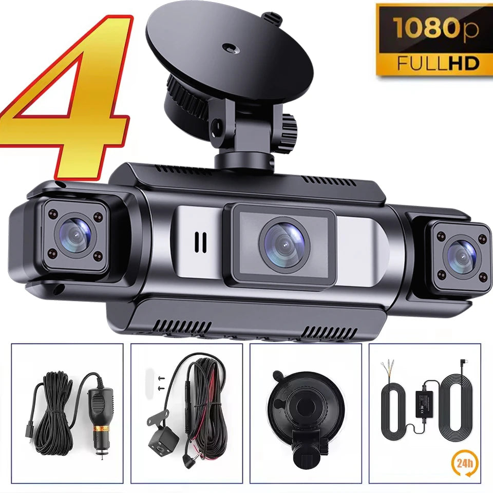 4-Channel 360° Dash Cam with WiFi, Front, Interior & Rear Cameras, 24H Parking Monitor