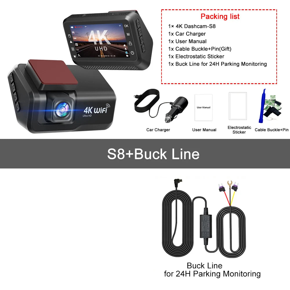 4K UHD Dual Dash Cam with WiFi 1080P Rear Camera Night Vision and 24 Hour Parking Monitor
