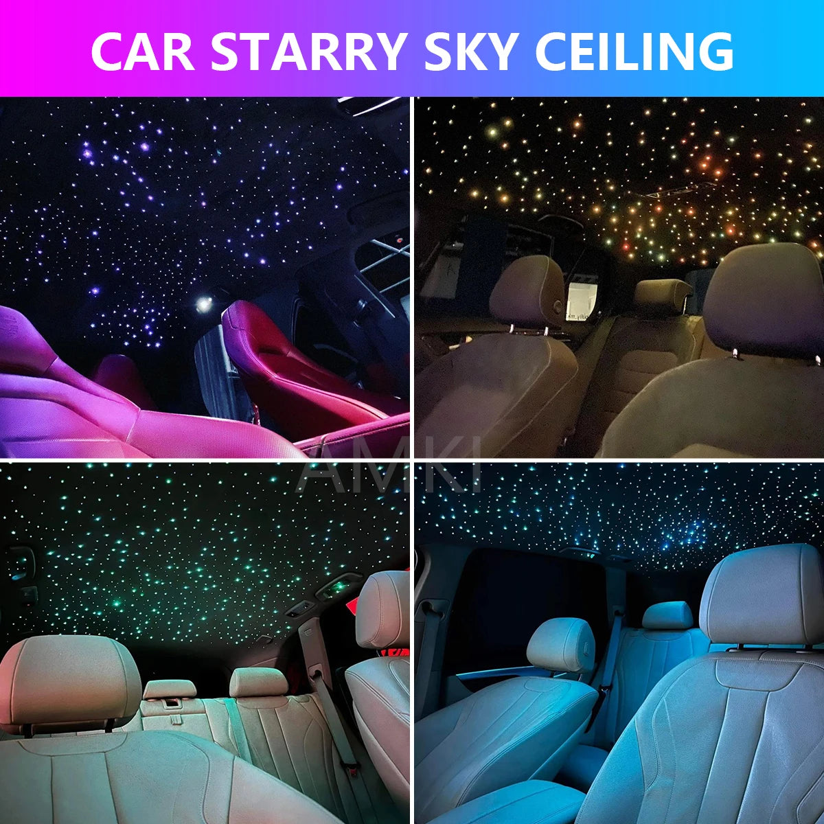 16W RGBW Twinkle Fiber Optic Star Ceiling Light Kit with Bluetooth Music Control for Car Interior and DIY Starry Sky
