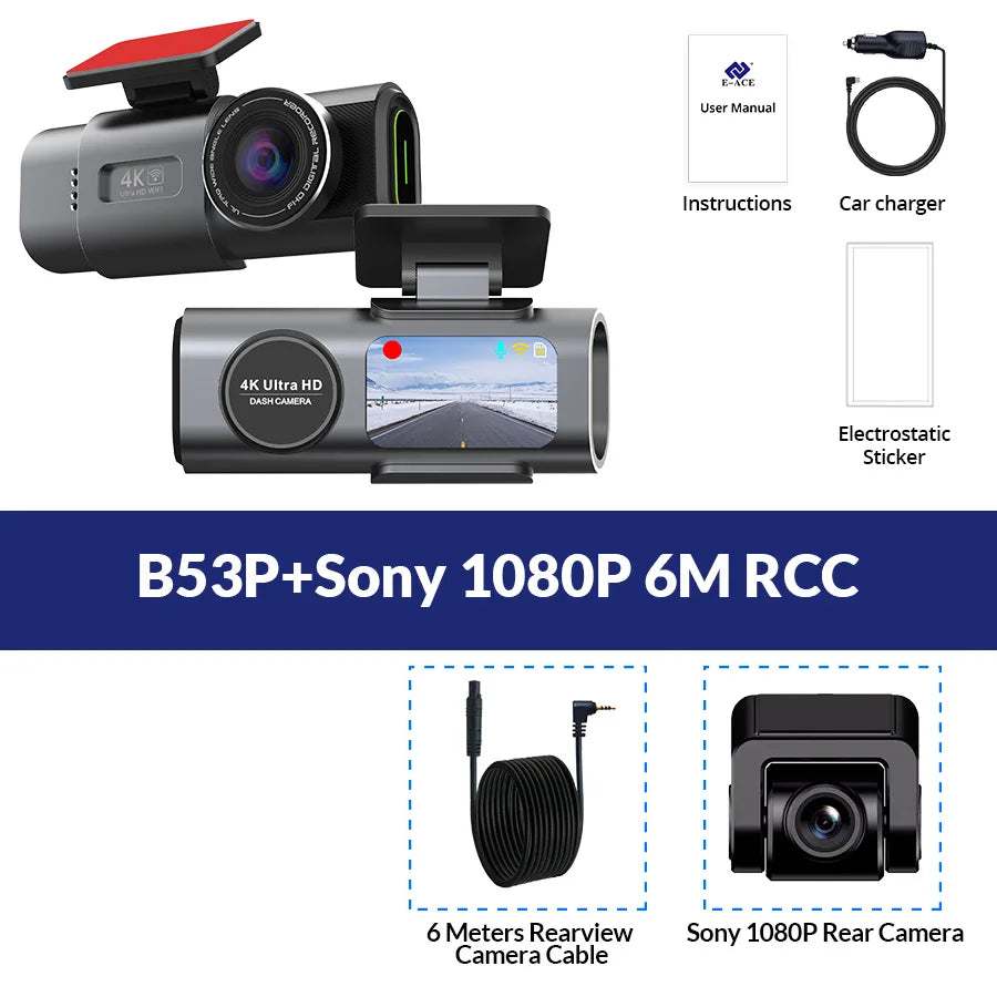 4K Dash Cam with WiFi GPS Support 1080P Rear Camera Night Vision and 24 Hour Parking Monitor