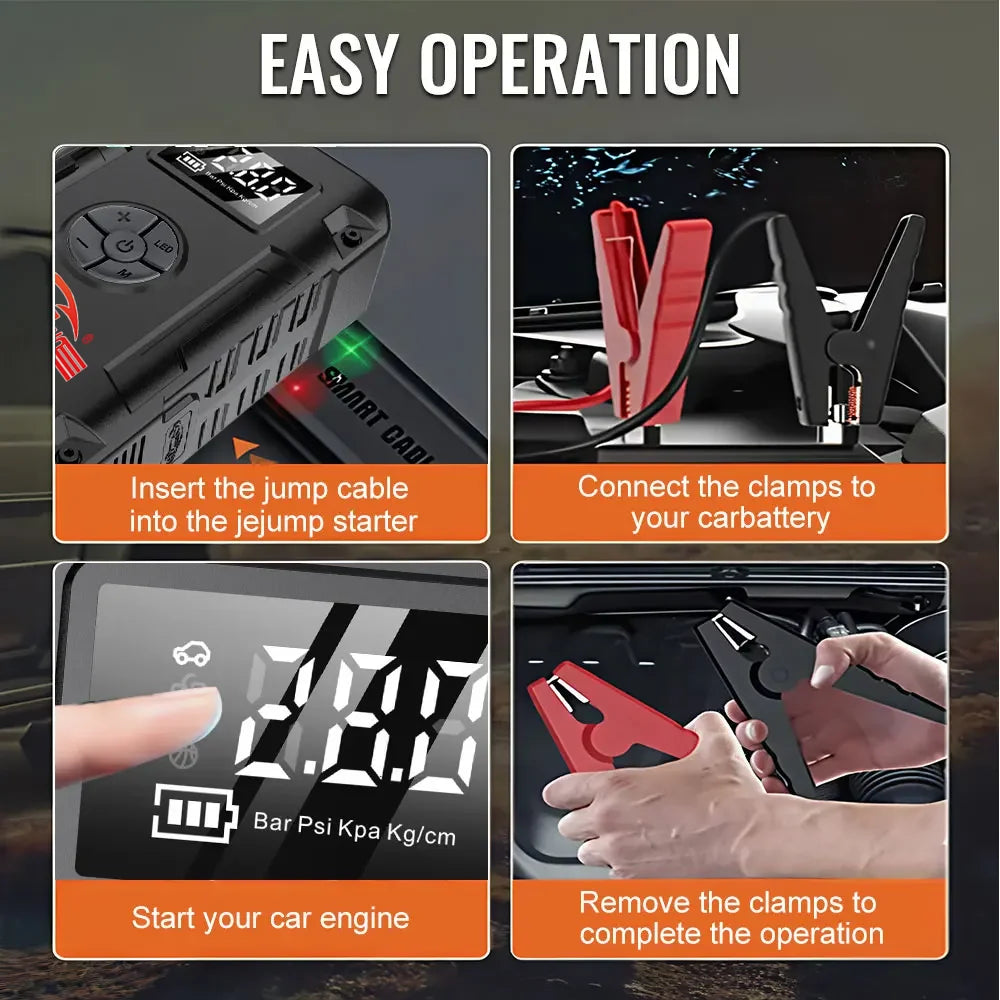 4000A Peak Portable Car Jump Starter with Power Bank & LED Emergency Light for 12V Vehicles