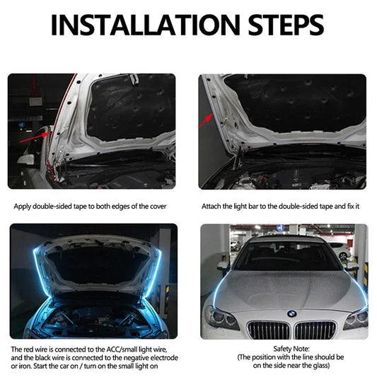 LED Car Hood Light Strip 120cm Sequential Scan Ambient Light 12V
