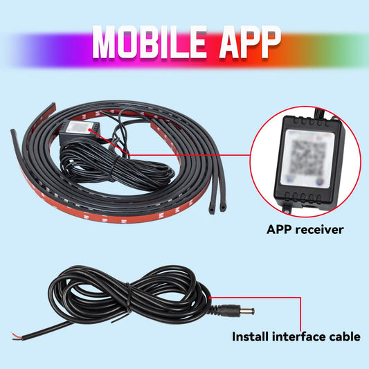 RGB Car Underbody LED Light Kit Waterproof Underglow Neon Strip with App and Remote Control 12V
