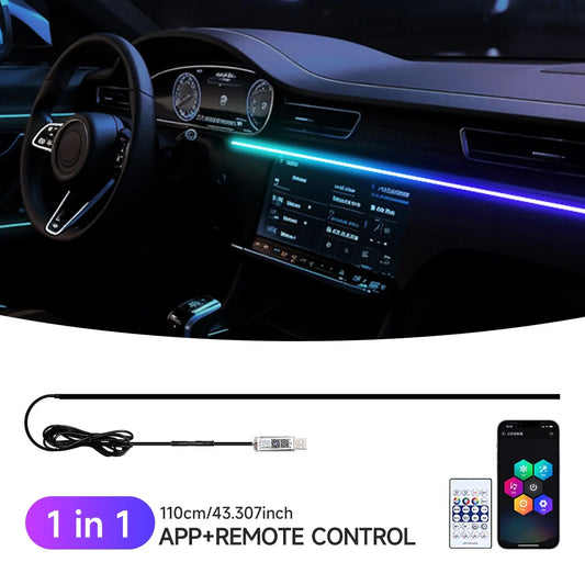 USB RGB Acrylic Car Interior Ambient Light Strip with App & Remote Control