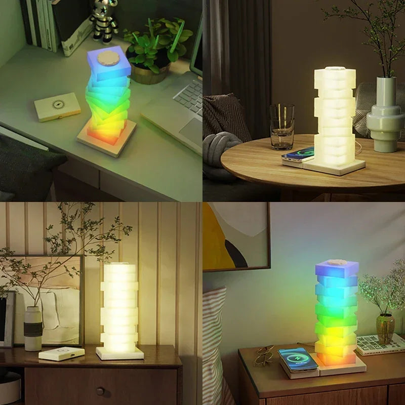 RGB Atmosphere LED Desk Lamp with Wireless Charger Touch Control Night Light for Bedside and Home