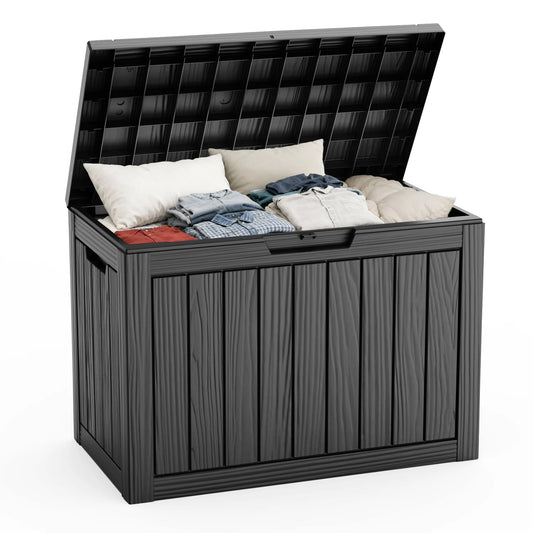 45 Gallon Outdoor Deck Box – Waterproof Lockable Resin Storage Box with Bench Seating