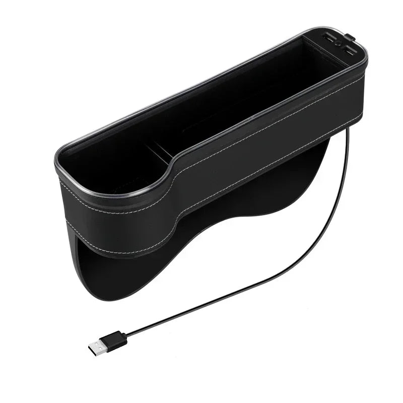 Car Seat Gap Storage Box with USB Charging Ports and LED Ambient Light Organizer