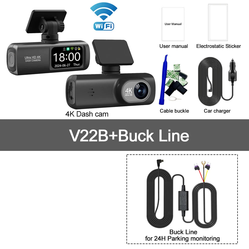 4K Dual Dash Cam with WiFi Optional GPS 1080P Rear Camera Night Vision and 24 Hour Parking Monitor