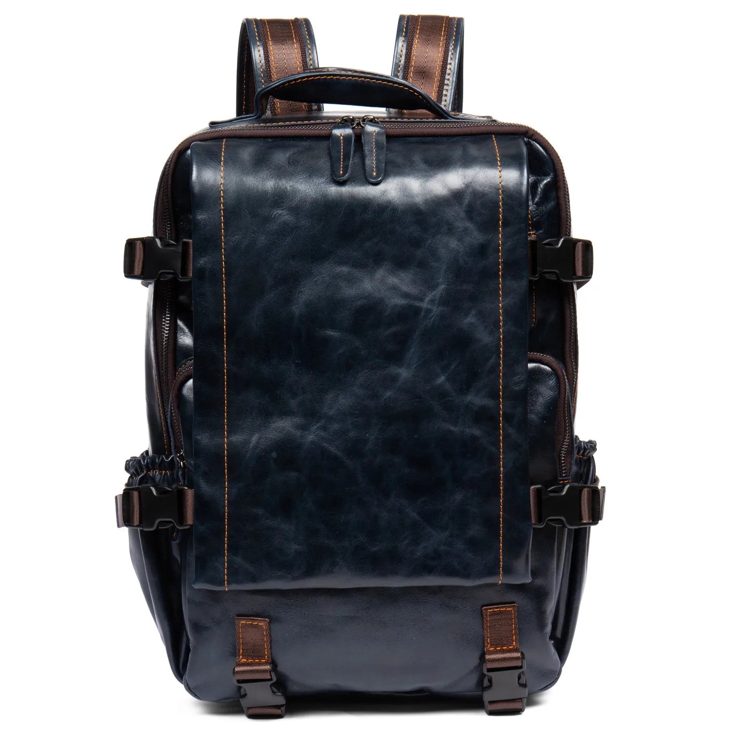 Handmade Genuine Cowhide Leather Backpack – 16" Laptop Compartment, Theft-Resistant, Business & Travel