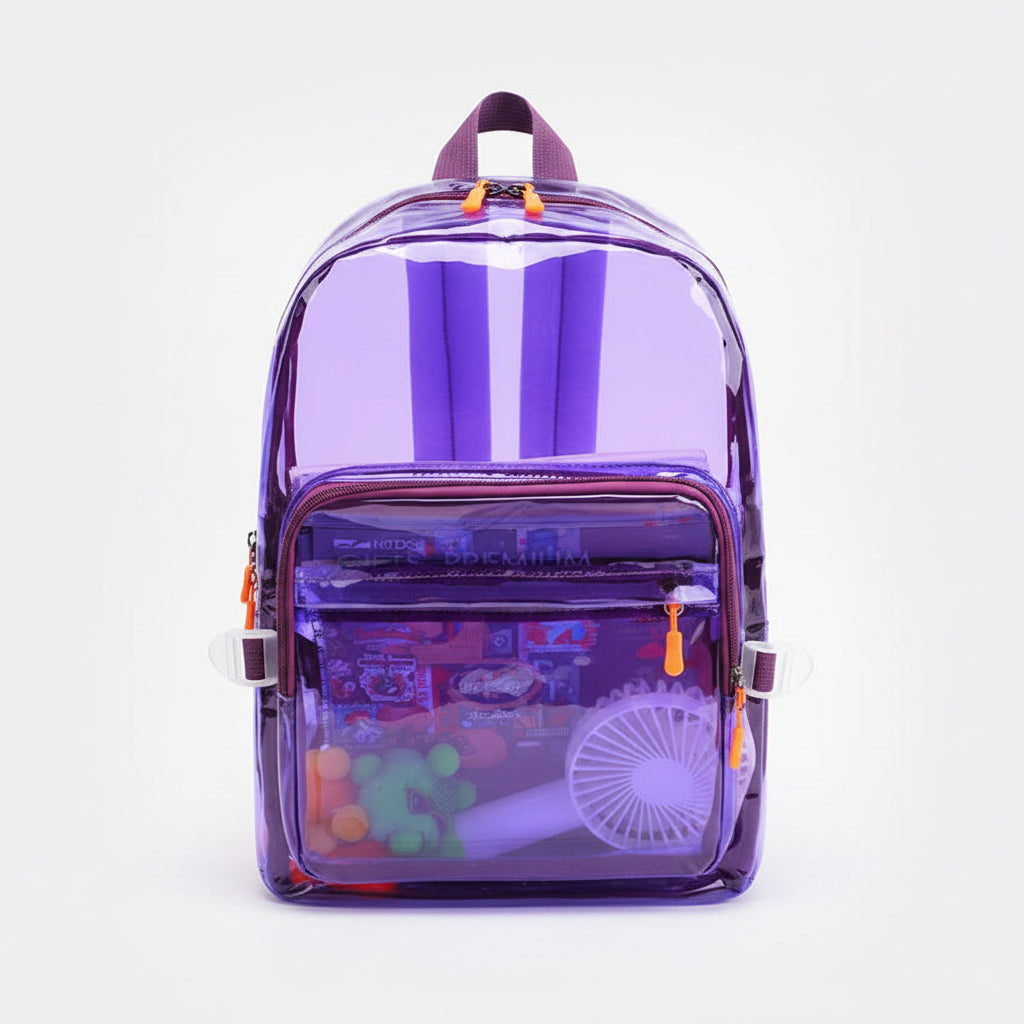 Clear PVC Backpack with Multi-Pocket Design for School, Travel & Events