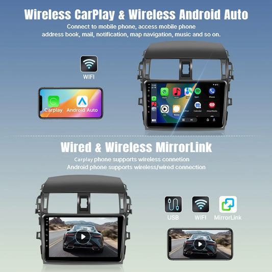 9 Inch Android Car Stereo for Toyota Corolla 2009–2013 with Wireless Apple CarPlay Android Auto GPS and WiFi