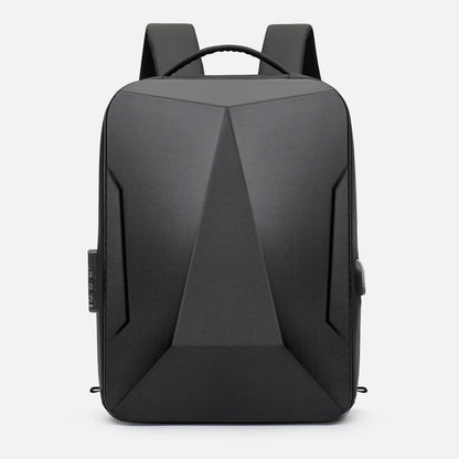 Black backpack on a light gray background