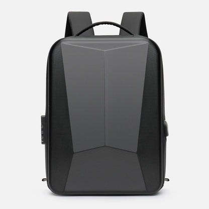 Black backpack on a light gray background