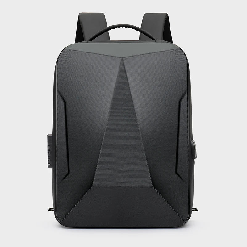 Black backpack on a light gray background