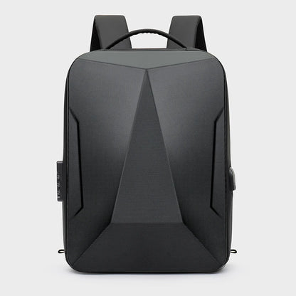Black backpack on a light gray background