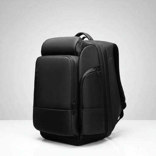 Black backpack on a white background