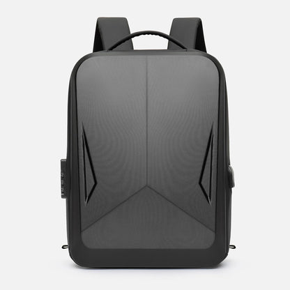 Black backpack with geometric design on a white background