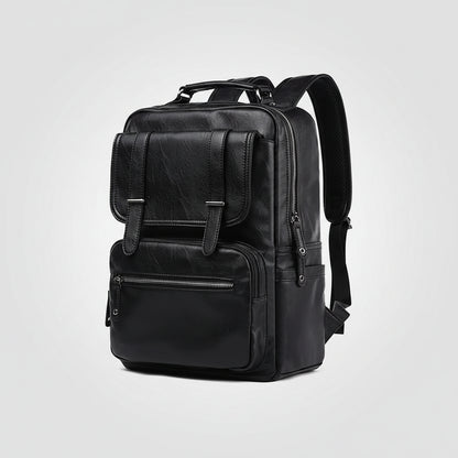 Black backpack with measurements on a white background