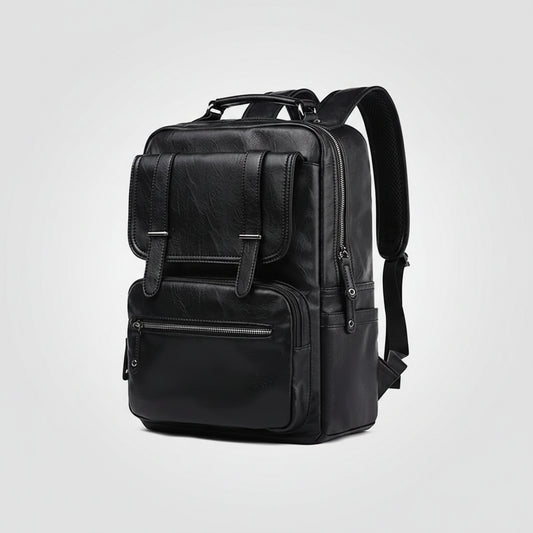 Black backpack with measurements on a white background
