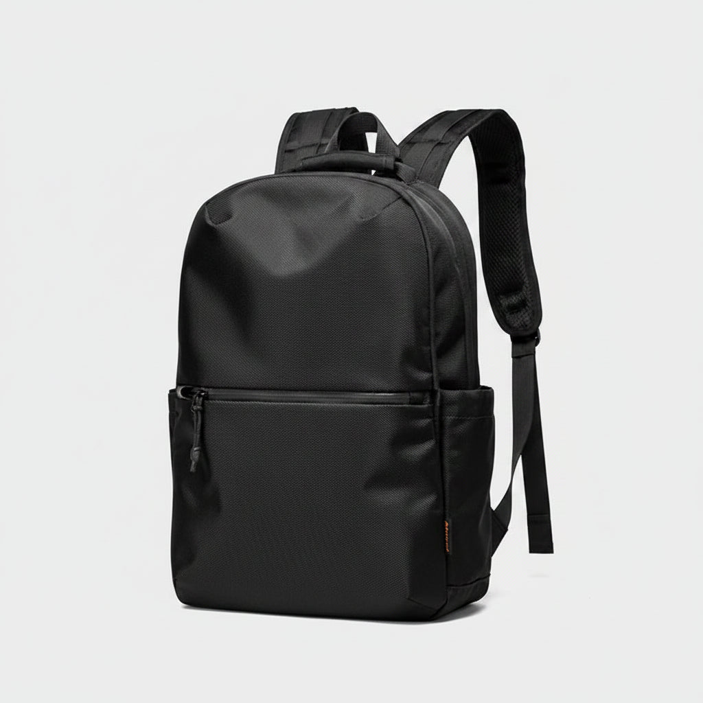 Black backpack with measurements on a white background