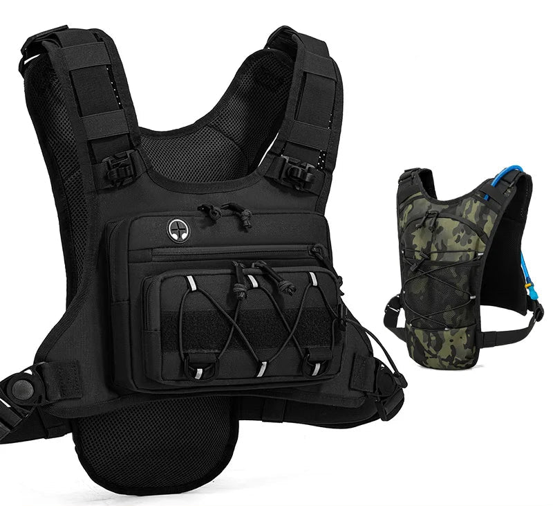 Black tactical vest with additional camouflage vest on a white background