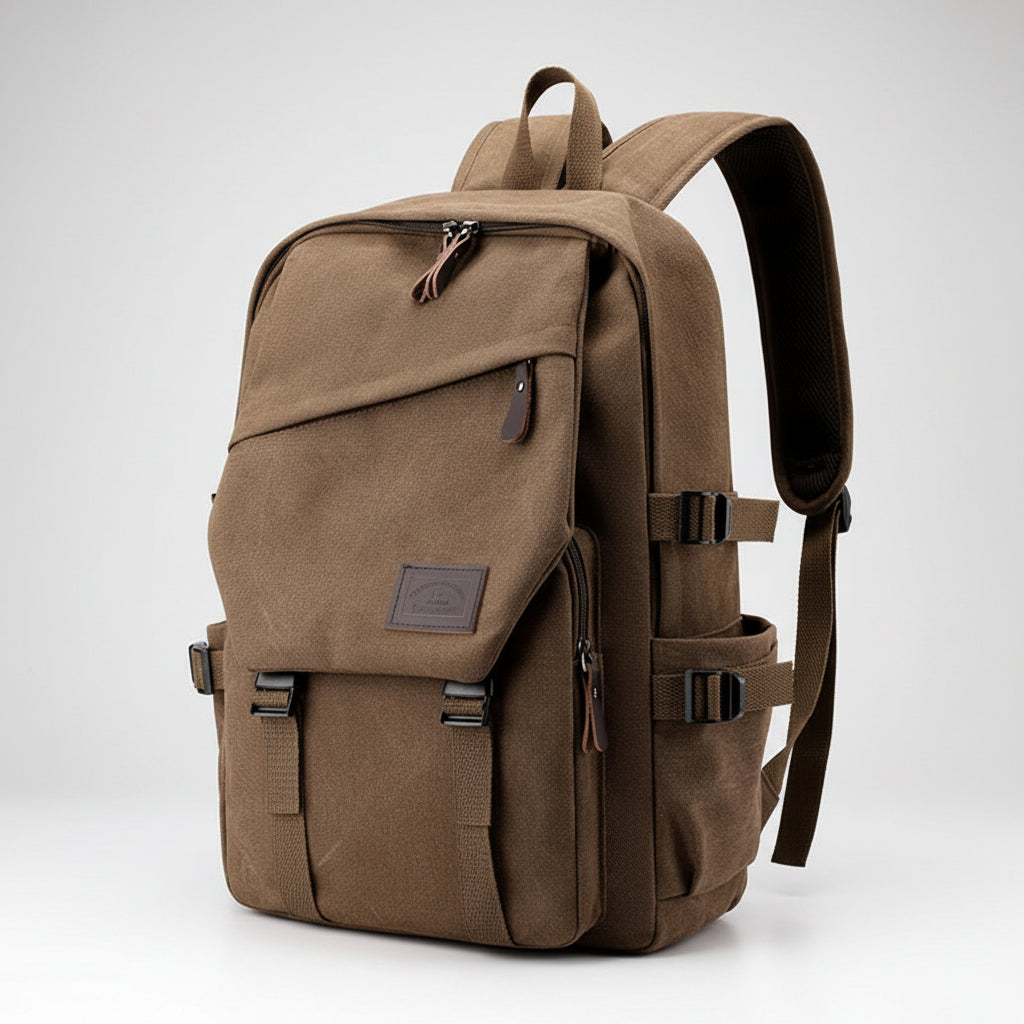 Brown backpack on a white background
