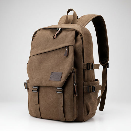 Brown backpack on a white background