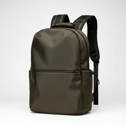 Brown backpack with black straps on a white background