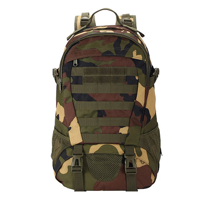 Camouflage backpack on a white background