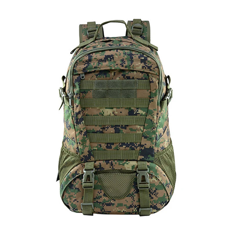Camouflage backpack on a white background
